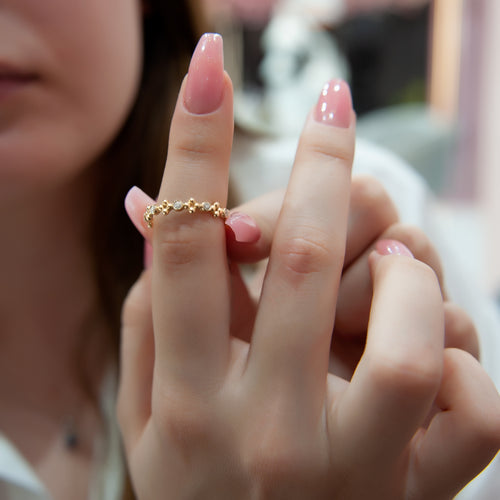 14K Solid Gold Diamond Beaded Ring