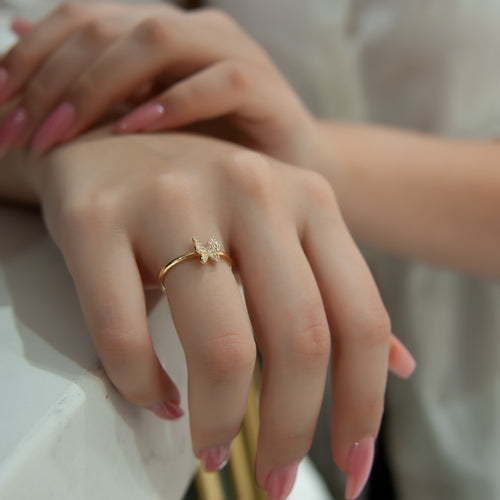 14K Gold Diamond Butterfly Ring