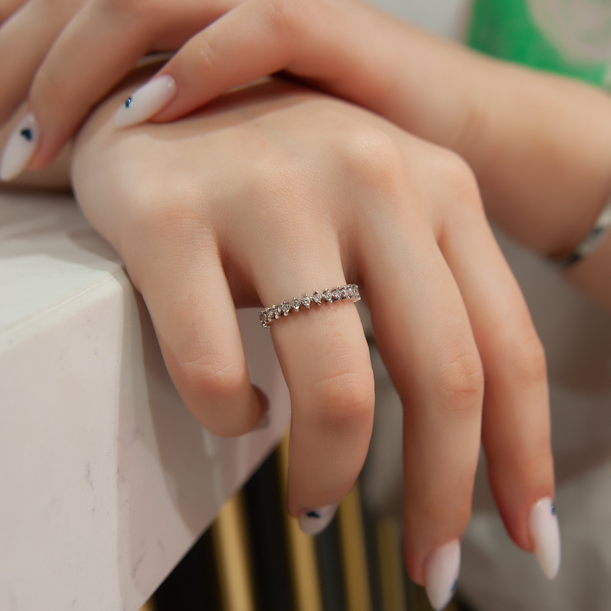 Unique Diamond Band, Dainty Eternity Ring, 0,43 CT 4 Prong Wedding Band