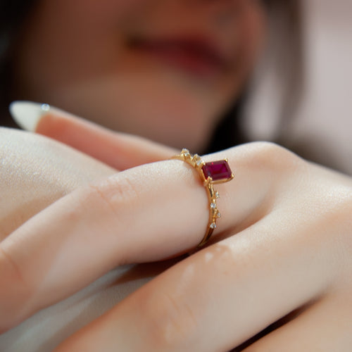 14K Solid Gold Octagon Cut Ruby Ring