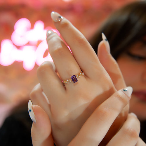 Octagon Cut Amethyst Ring, 14K Solid Gold Ring