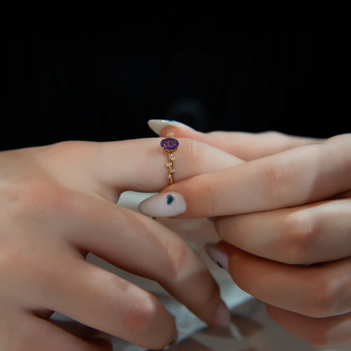 Oval Cut Amethyst Ring, 14K Gold Amethyst Ring