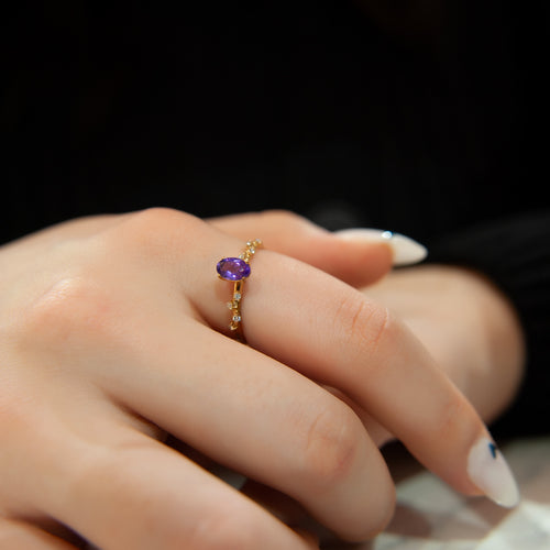 Oval Cut Amethyst Ring, 14K Gold Amethyst Ring