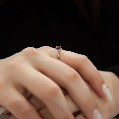 Oval Cut Amethyst Ring, 14K Gold Amethyst Ring