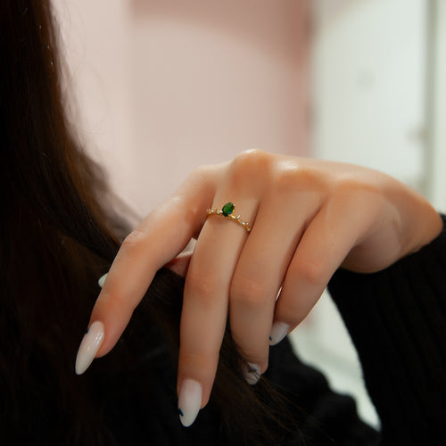 Oval Cut Green Emerald Engagement Ring