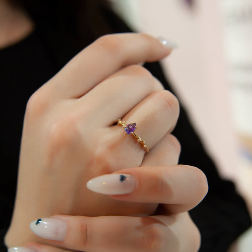 Pear Cut Amethyst Engagement Ring