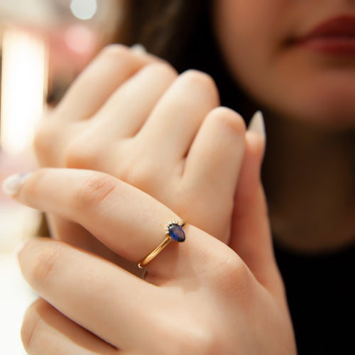 14K Sapphire Pear Cut Diamond Ring