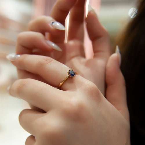 14K Sapphire Pear Cut Diamond Ring