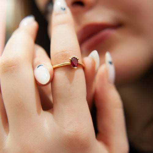 14K Ruby Pear Cut Diamond Ring