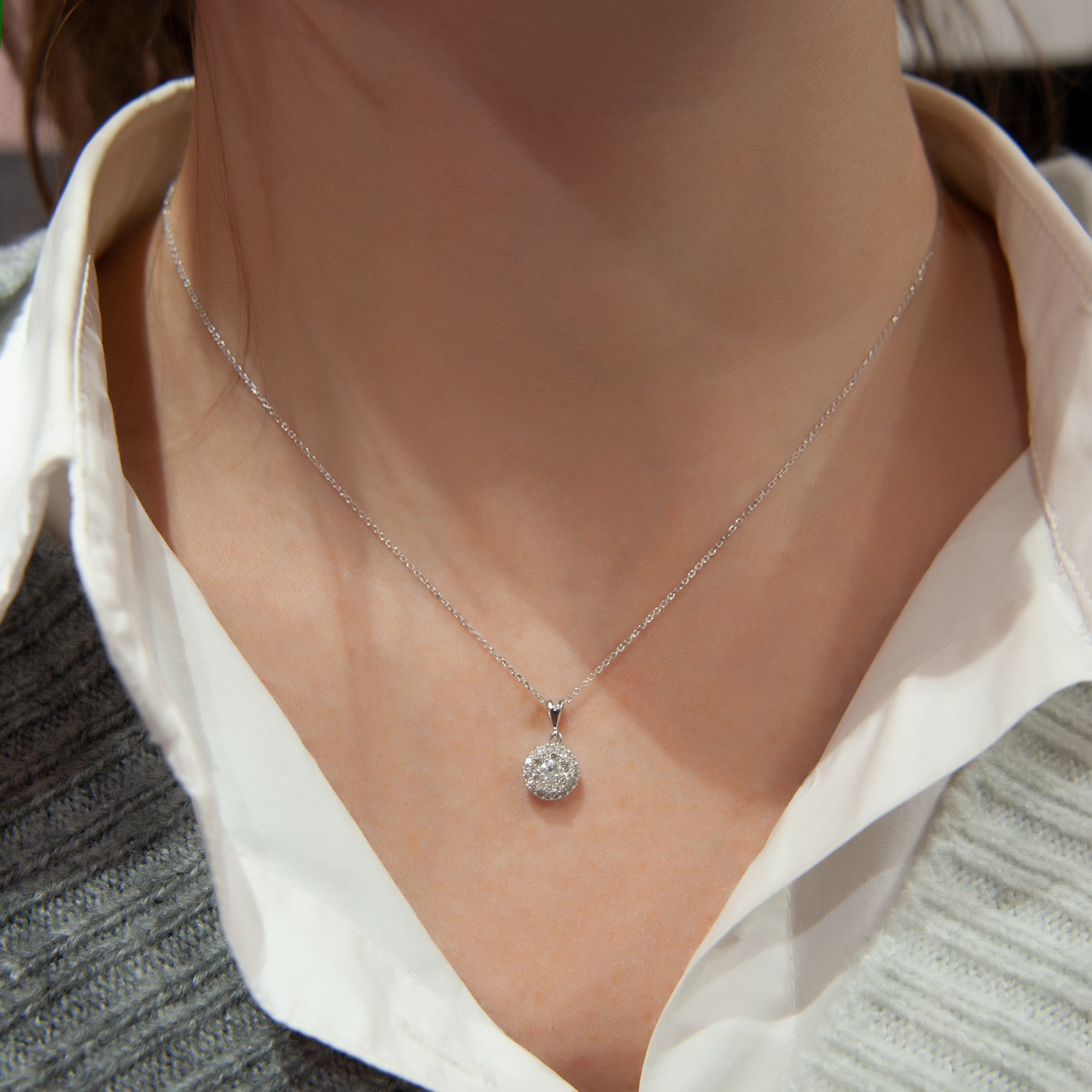 14K 0.36 Carat Round Cut Halo Diamond Necklace