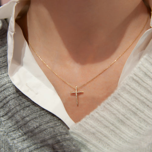 Diamond Cross Necklace, 14K Gold Cross Necklace, Religious Cross Pendant, Diamond Cross Pendant