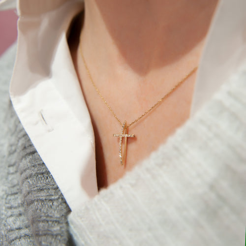 Diamond Cross Necklace, 14K Gold Cross Necklace, Religious Cross Pendant, Diamond Cross Pendant