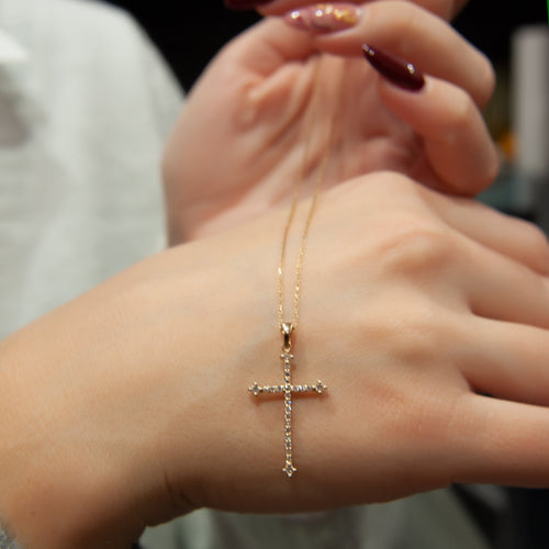 14K Gold Cross Necklace, Diamond Cross Necklace, Dainty Cross Jewelry