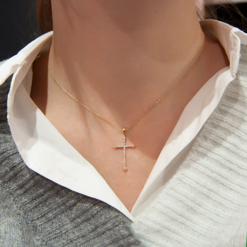 14K Gold Cross Necklace, Diamond Cross Necklace, Dainty Cross Jewelry