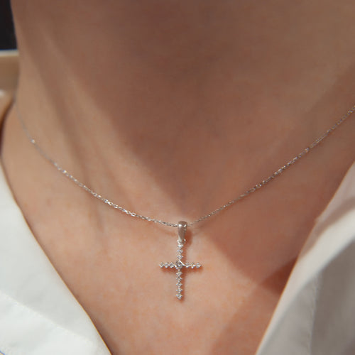 0.09 Carat Round Cut Diamond Cross Pendant Necklace, Christian Cross Pendant