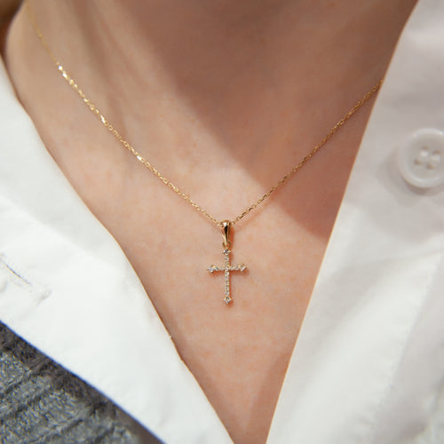 0,09 CT Cross Diamond Necklace, 14K Gold Diamond Cross Necklace