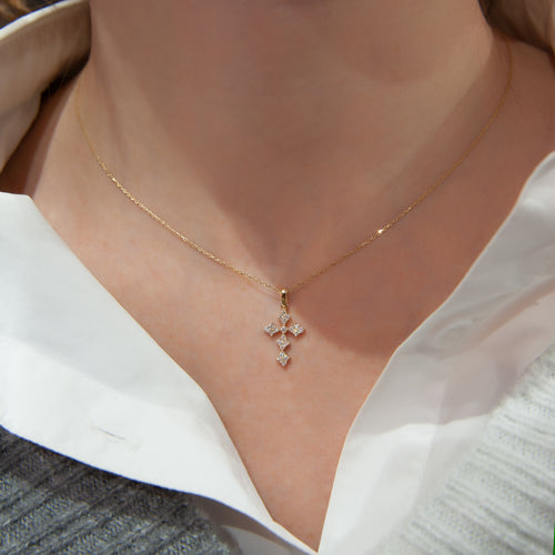 14K Solid Gold Diamond Cross Necklace, Cross Necklace Pendant