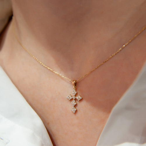 14K Solid Gold Diamond Cross Necklace, Cross Necklace Pendant