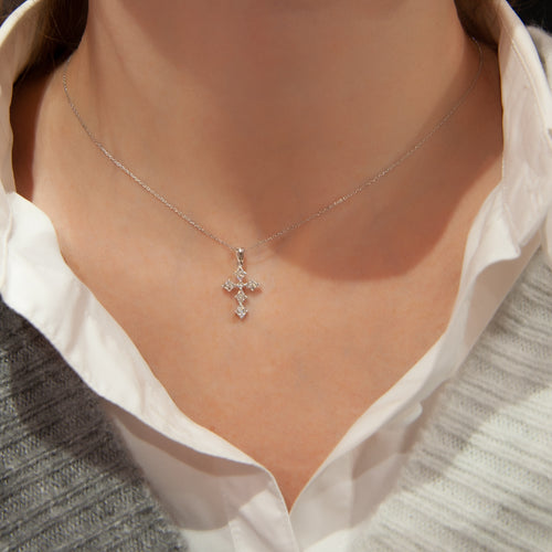 0.30 Carat 14K Diamond Cross Necklace, Dainty Diamond Cross