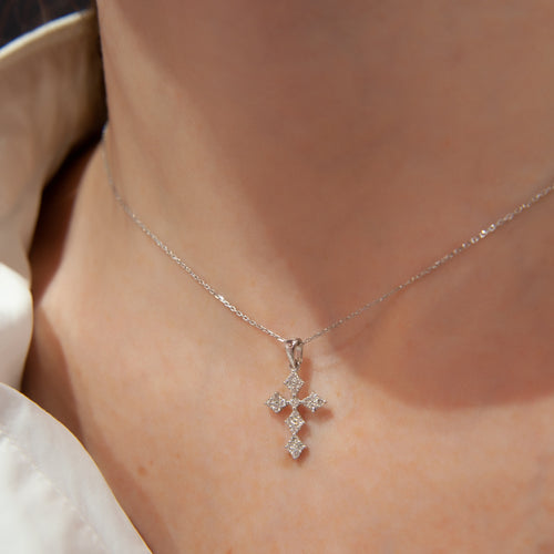 0.30 Carat 14K Diamond Cross Necklace, Dainty Diamond Cross