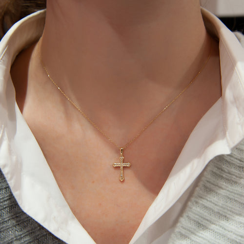 0.13 CT Diamond Cross Necklace, 14K Gold Cross Necklace