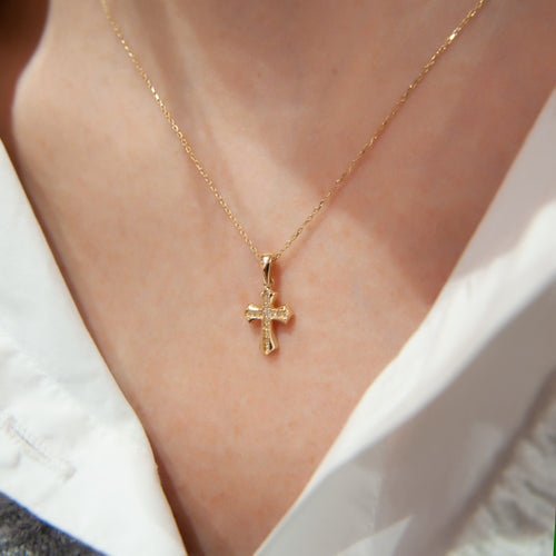 Minimalist Diamond Cross Necklace, Small Diamond Necklace, Baptism Gift