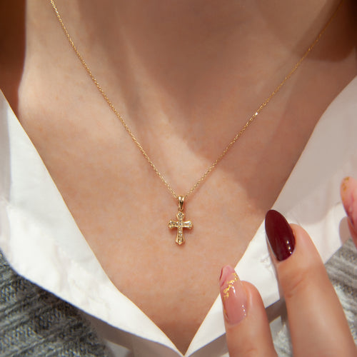 Minimalist Diamond Cross Necklace, Small Diamond Necklace, Baptism Gift