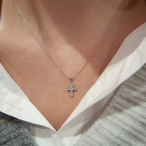 Minimalist Diamond Cross Necklace, Small Tiny Diamond Necklace