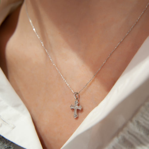 Minimalist Diamond Cross Necklace, Small Tiny Diamond Necklace