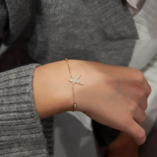 Diamond Star Bracelet, 14K Solid Gold