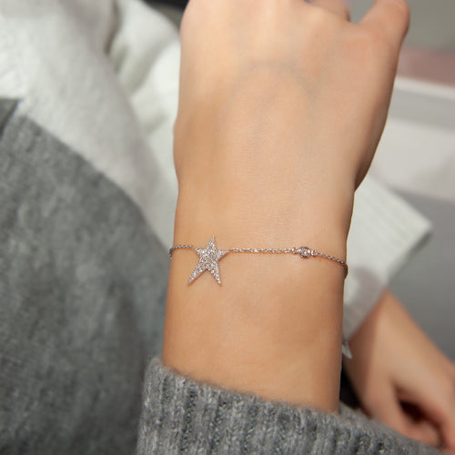 14K White Gold Diamond Star Bracelet,