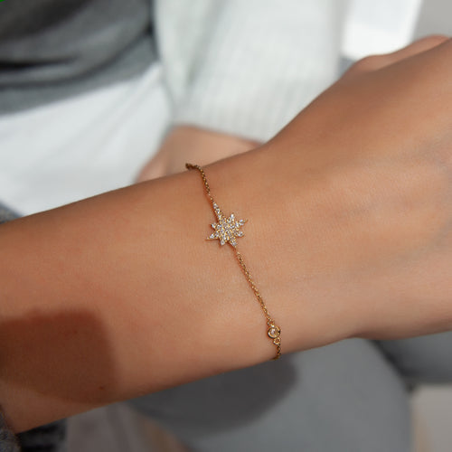 14K Solid Gold Star Bracelet