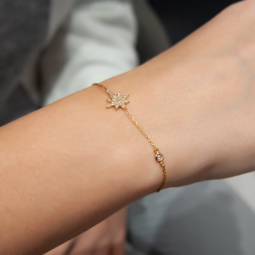 14K Solid Gold Star Bracelet