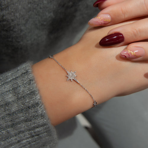 Tiny Star Bracelet, 14K White Gold Diamond Bracelet