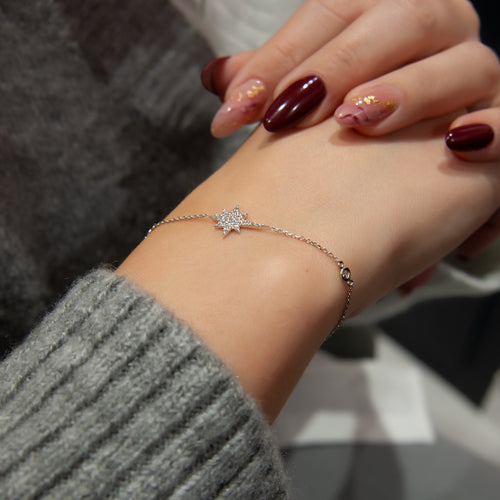 Tiny Star Bracelet, 14K White Gold Diamond Bracelet