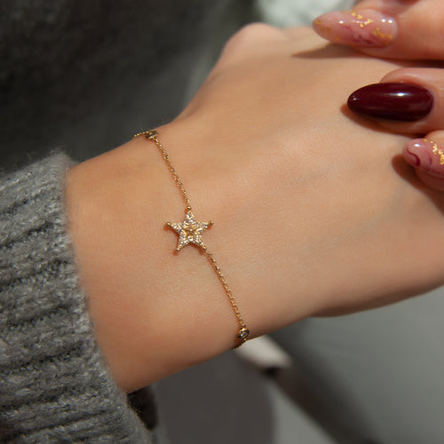 Gold Star Bracelet, 14K Gold Diamond Star Bracelet