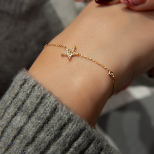 Gold Star Bracelet, 14K Gold Diamond Star Bracelet