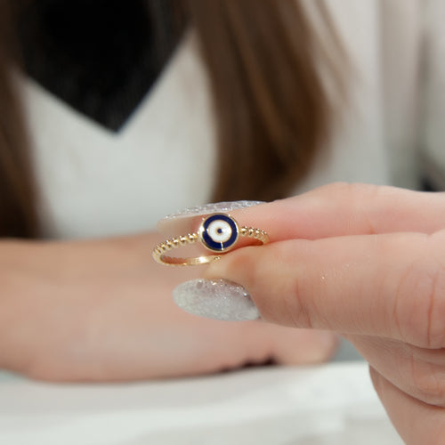 14K Gold Evil Eye Ring, Good Luck Ring, Positive Energy Ring