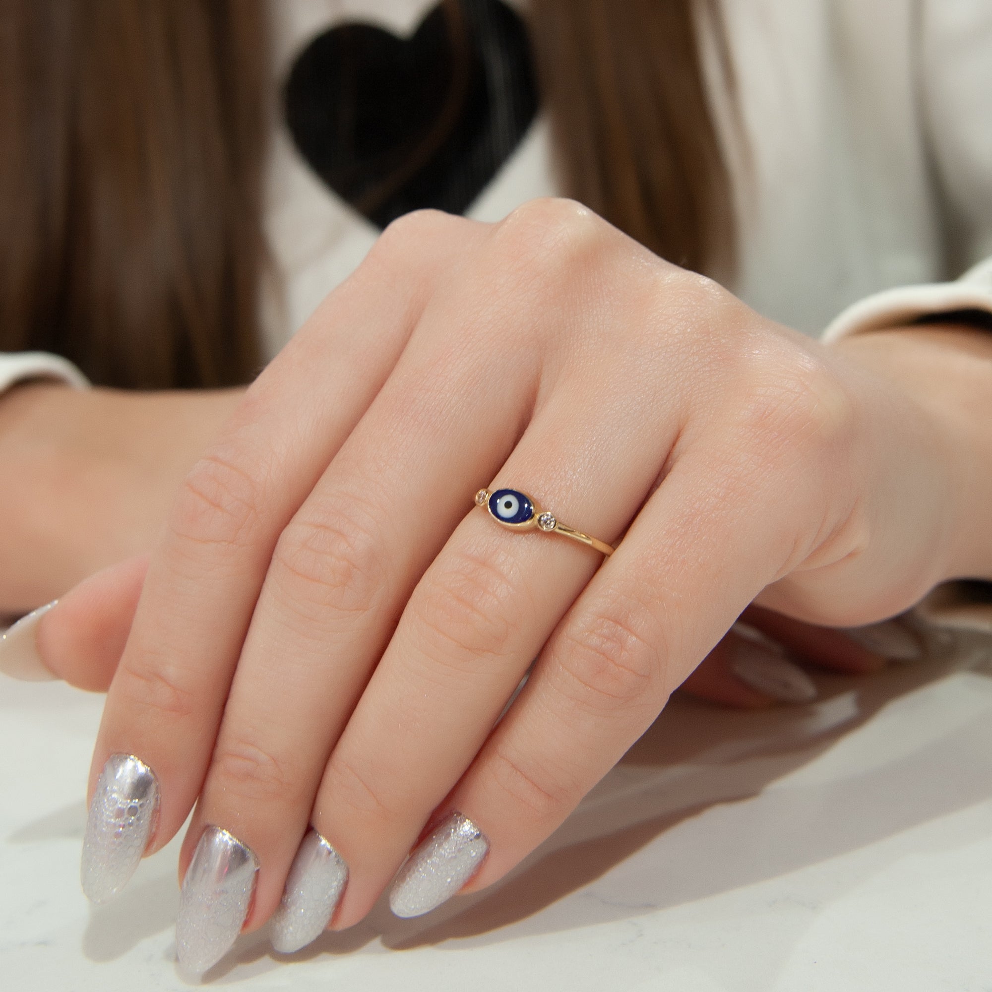 14K Yellow Gold Blue Evil Eye Ring