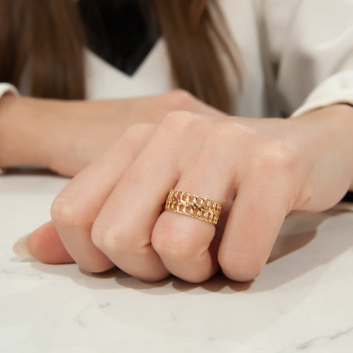 14K Rope Chain Ring, Double Chain Ring, Dainty Gold Stacking Ring