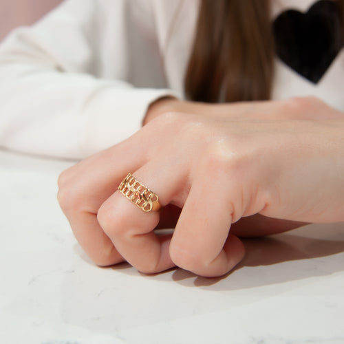 14K Rope Chain Ring, Double Chain Ring, Dainty Gold Stacking Ring