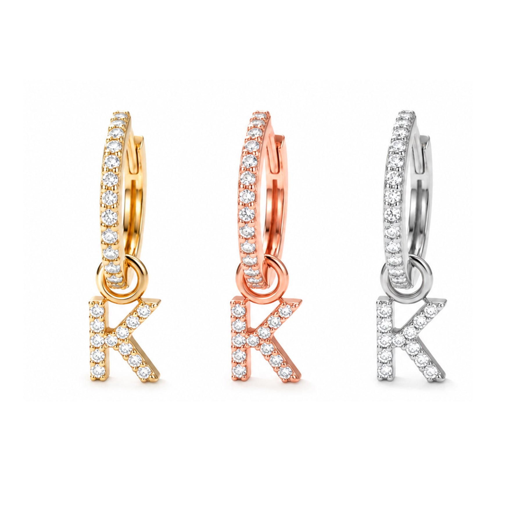 14K Gold Diamond Initial Hoop Earrings / Natural Diamond Letter Huggie Earring