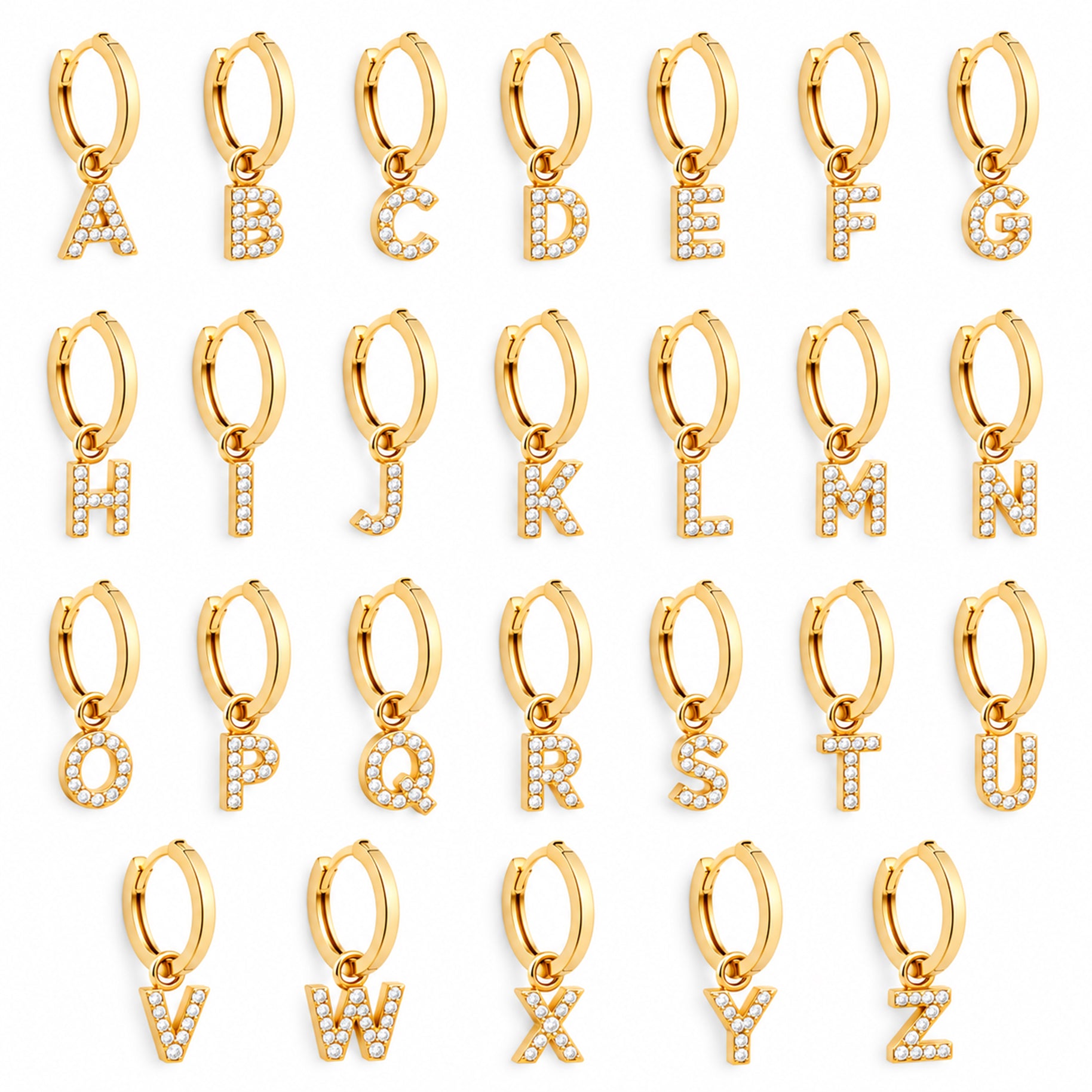 14K Gold Diamond Initial Hoop Earrings / Natural Diamond Letter Huggie Earring