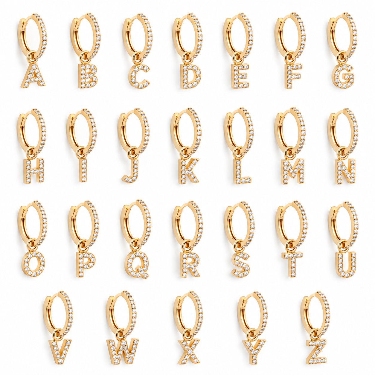 14K Gold Diamond Initial Hoop Earrings / Natural Diamond Letter Huggie Earring