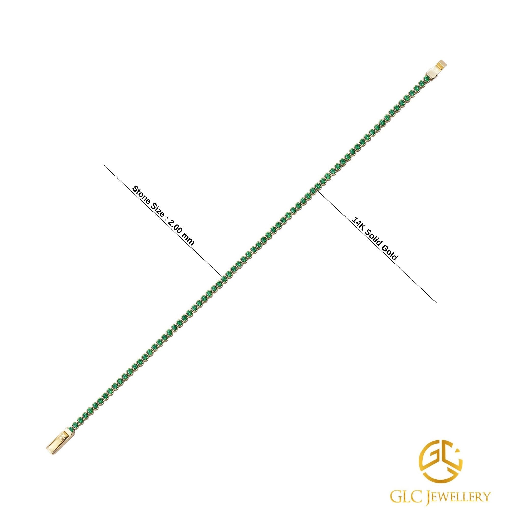 14K Solid Gold Tennis Bracelet, Chain Bracelet, Emerald Color Bracelet