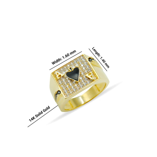 14K Solid Gold Ace Of Spades Ring