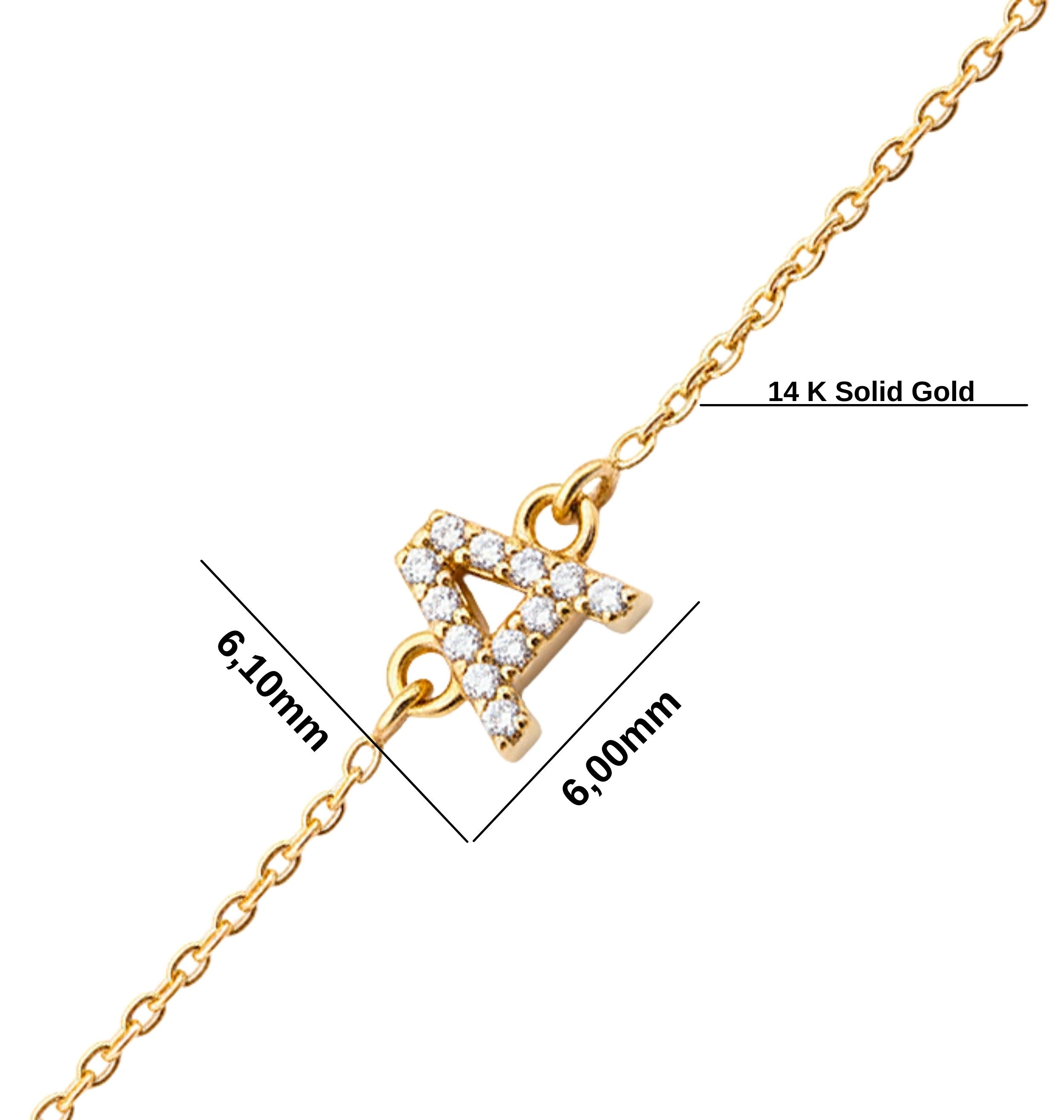 14K Gold Letter Bracelet / Initial A Diamond Bracelet