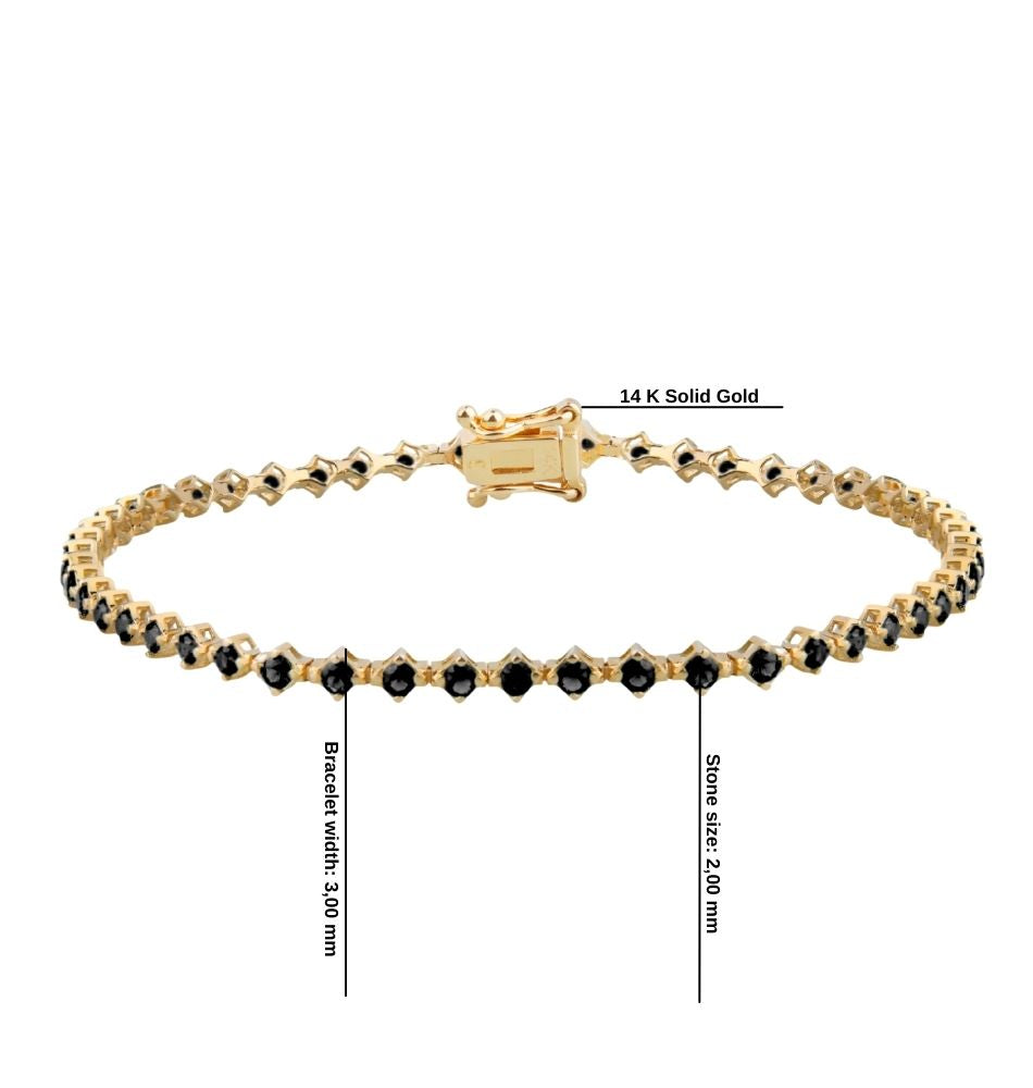 14K Solid Gold Black Diamond Tennis Bracelet