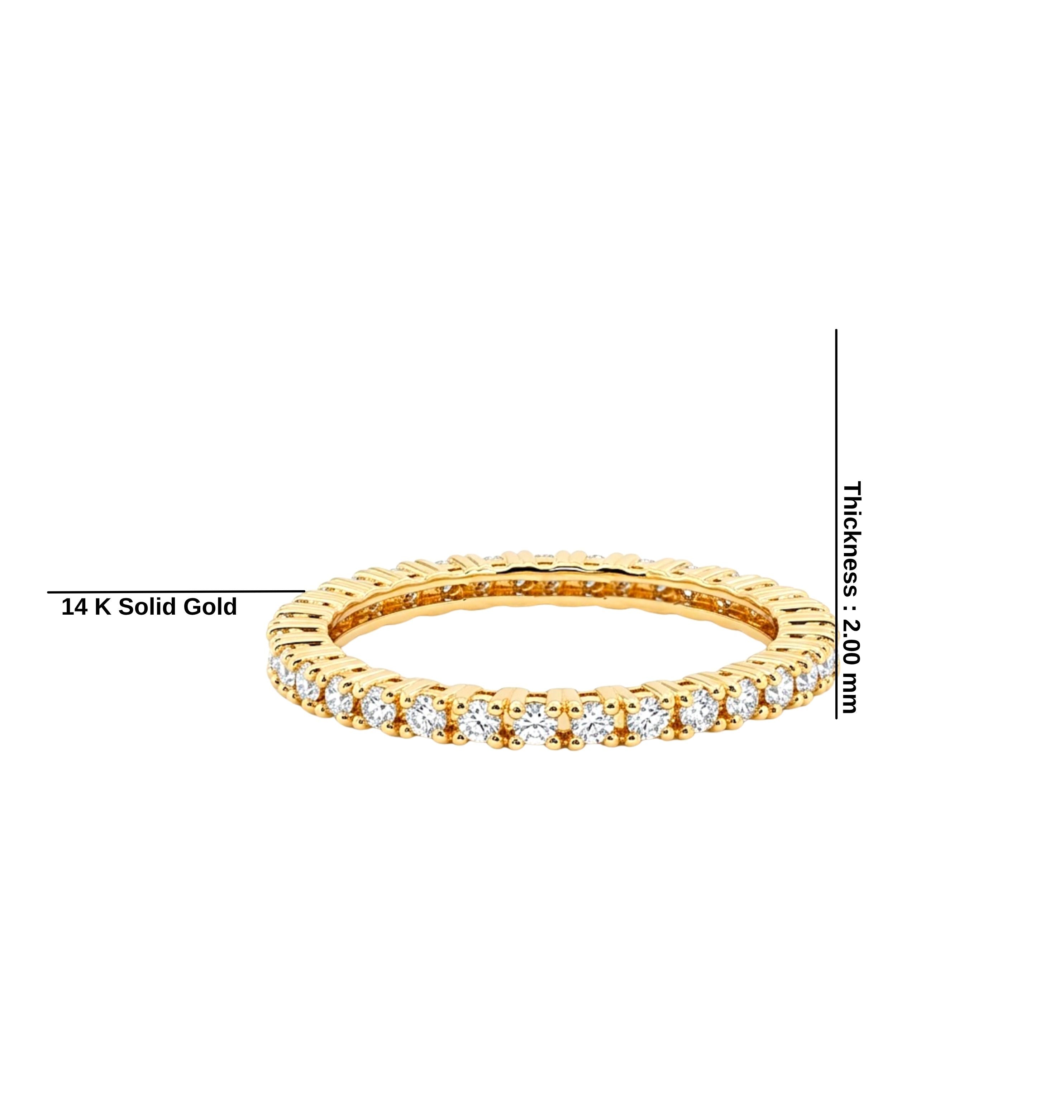 14K Solid Gold Diamond Eternity Ring / Thin Pave Wedding Band