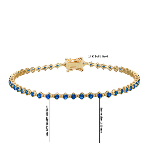 14K Gold Sapphire Tennis Bracelet / Natural Blue Gemstone Jewelry